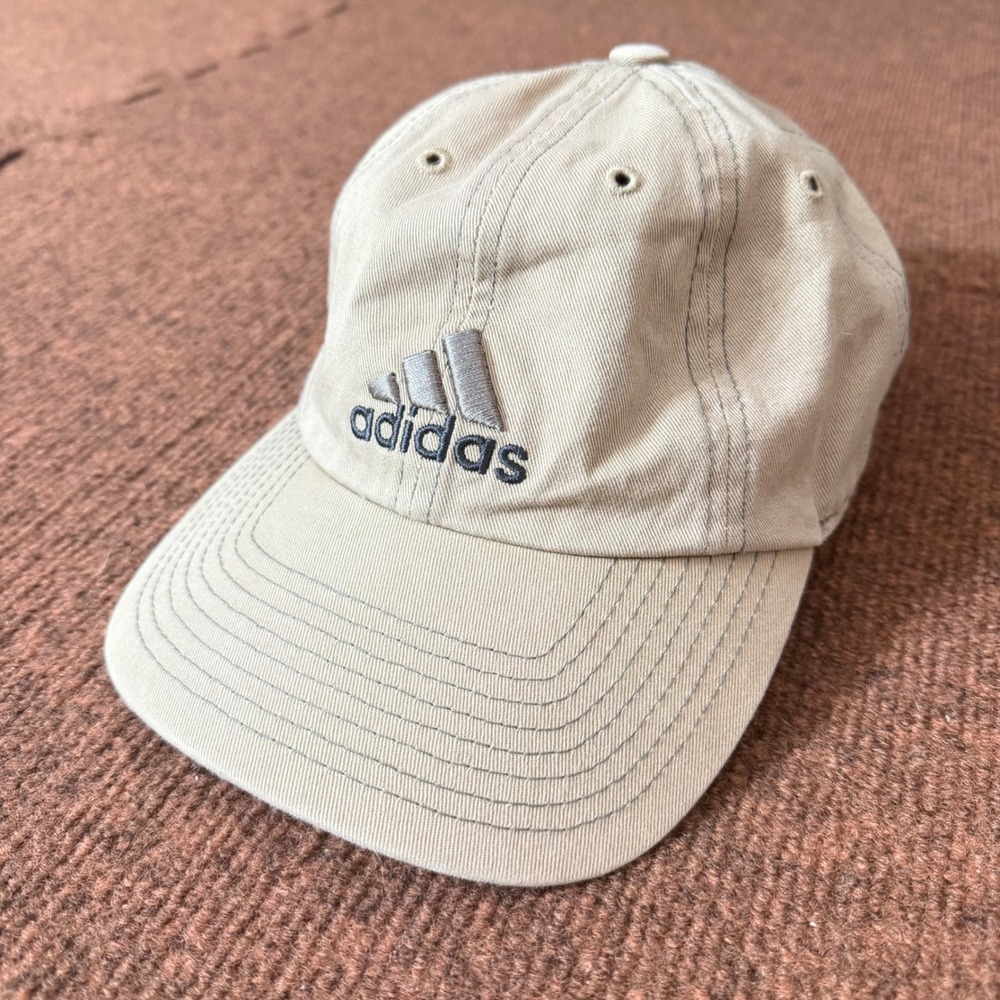 Adidas Mens Khaki Tan‎ Cotton Adjustable Baseball Cap Hat Embroidered Logo OSFM